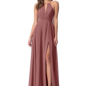 Azazie Evalleen Dress Terracotta - Chiffon Maxi Dress with Slit, Bow Open Back